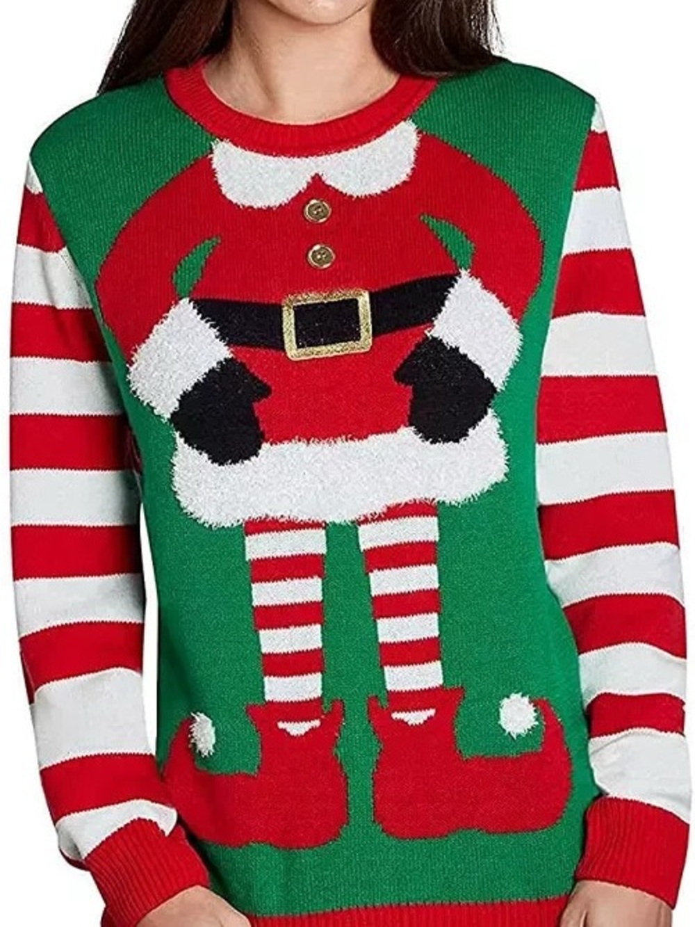 Festive Elf Christmas Sweater in Green and Red